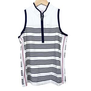Kinona White Black Striped Golf Tank Top Sz S